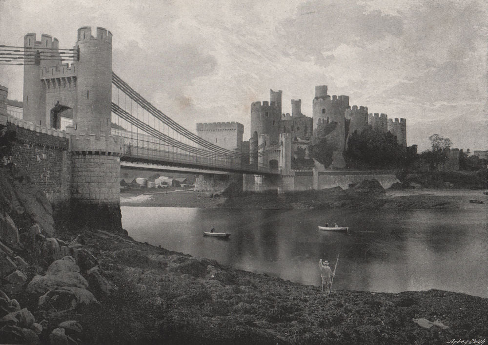 WALES. Conwy Castle and Bridges 1900 old antique vintage print picture